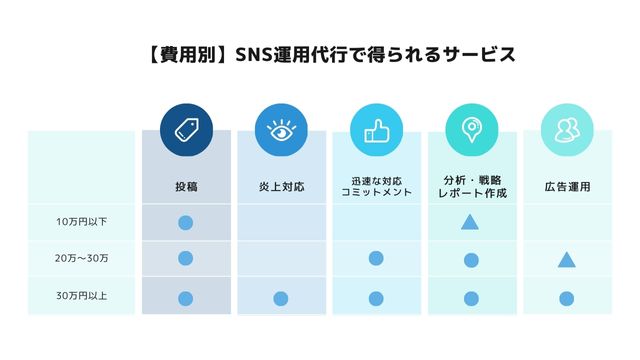 SNS運用代行　費用別　一覧表